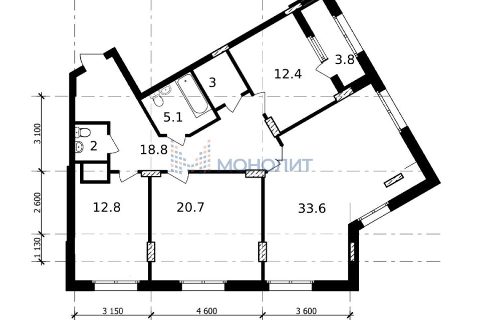 Продаётся 3-комнатная квартира, 112.4 м²