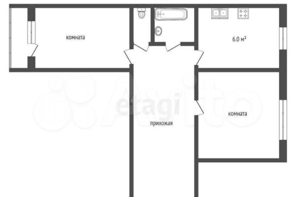 Продаётся 2-комнатная квартира, 47.9 м²