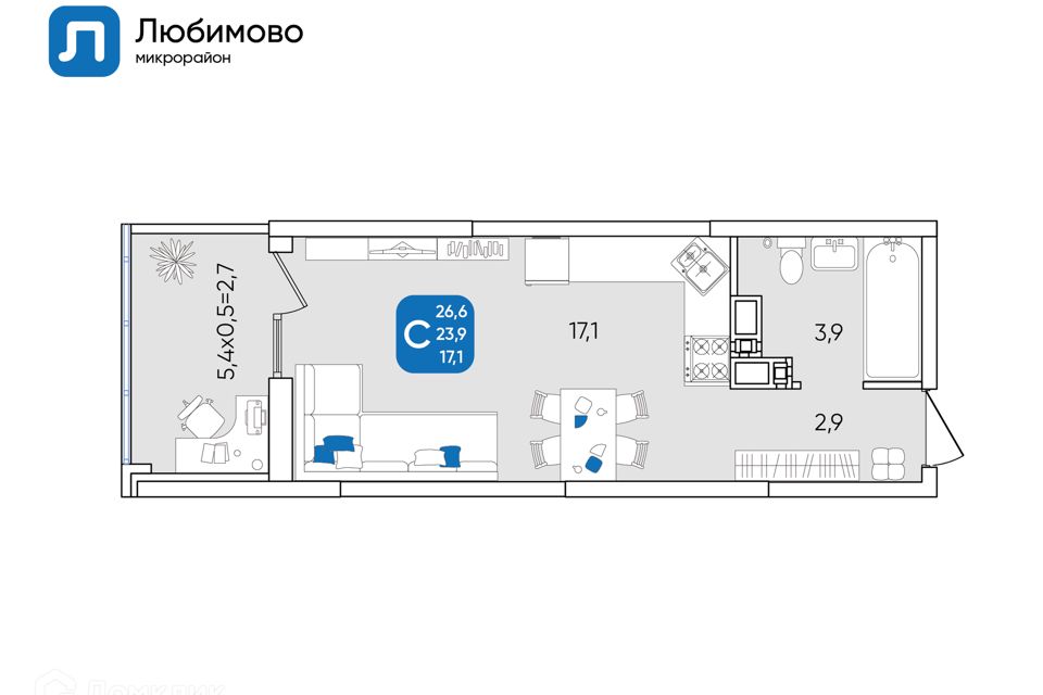 Продаётся студия, 26.6 м²