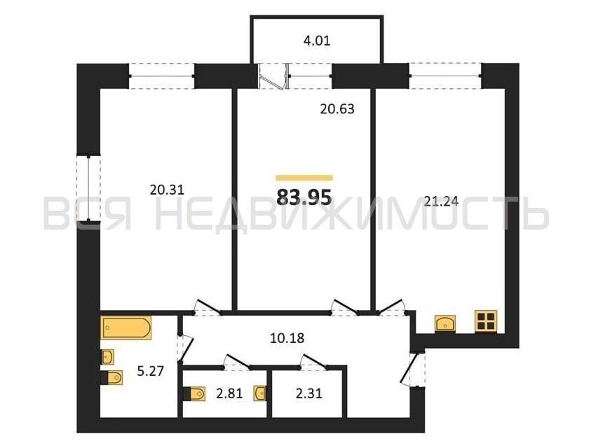 Продаётся 2-комнатная квартира, 84 м²