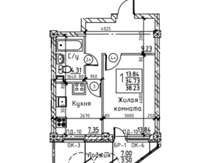 Продаётся 1-комнатная квартира, 34.73 м²