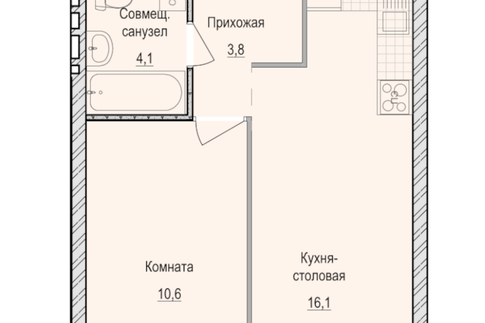 Продаётся 1-комнатная квартира, 34.6 м²