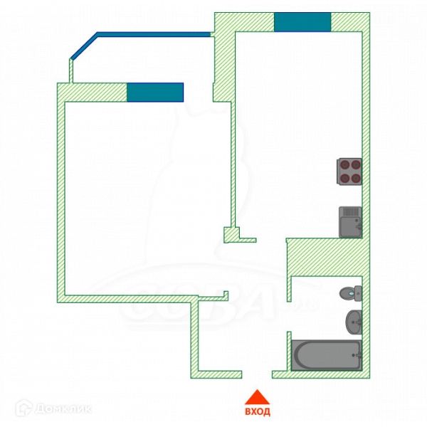 Продаётся 1-комнатная квартира, 46 м²
