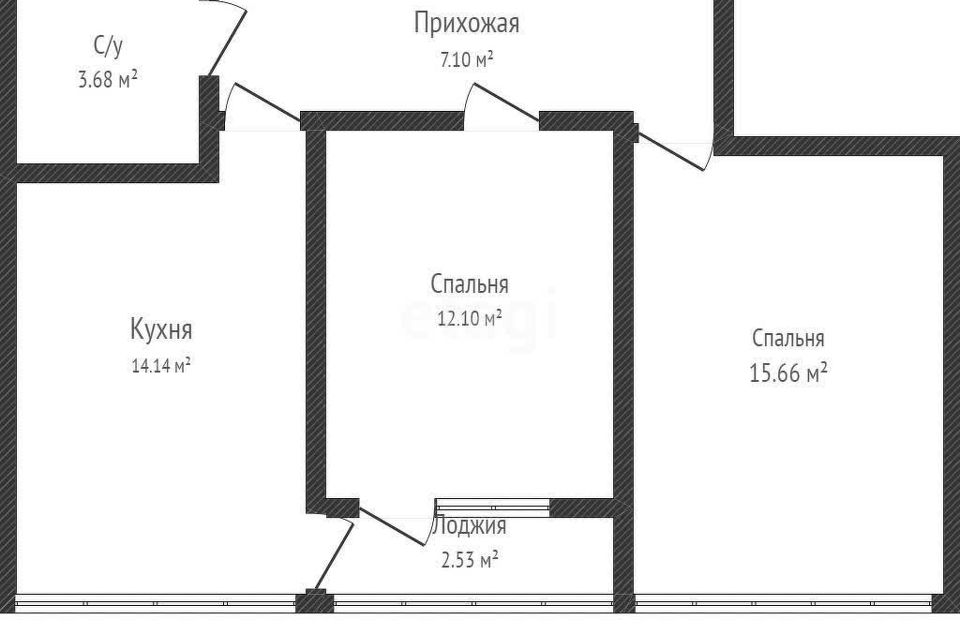 Продаётся 2-комнатная квартира, 52.9 м²