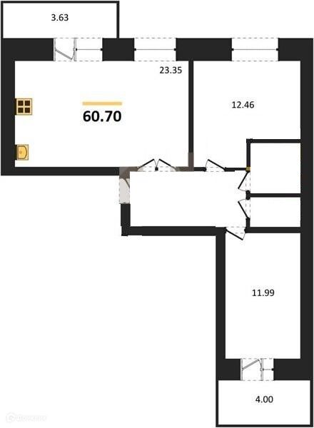 Продаётся 2-комнатная квартира, 60.7 м²