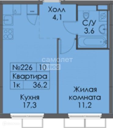 Продаётся 1-комнатная квартира, 36.2 м²