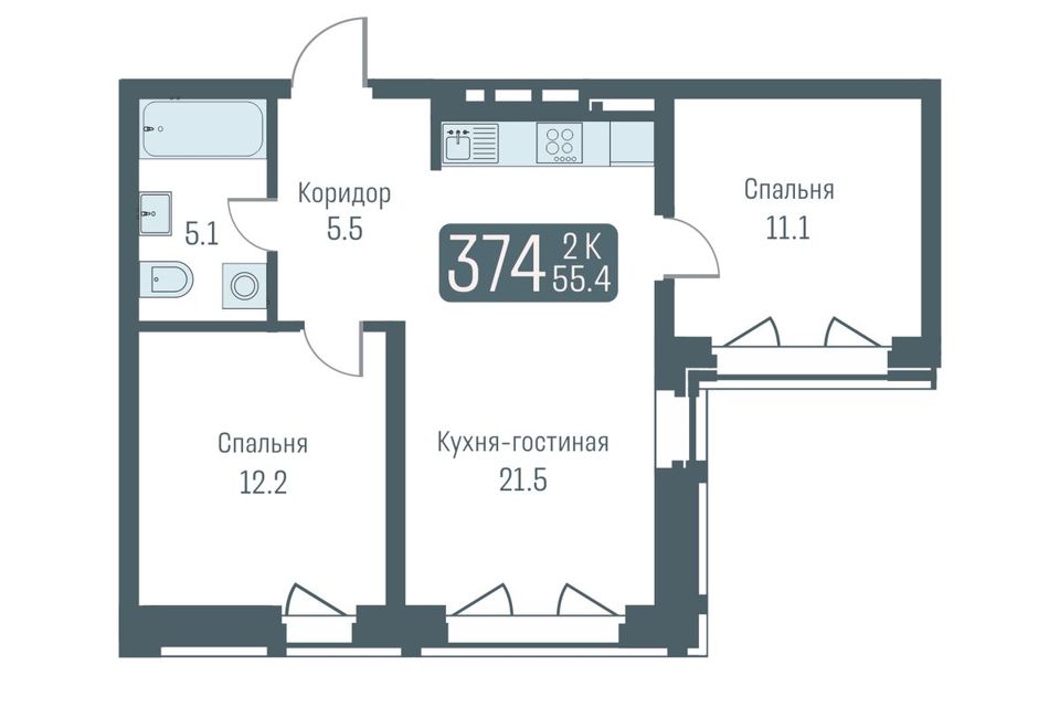 Продаётся студия, 55.4 м²