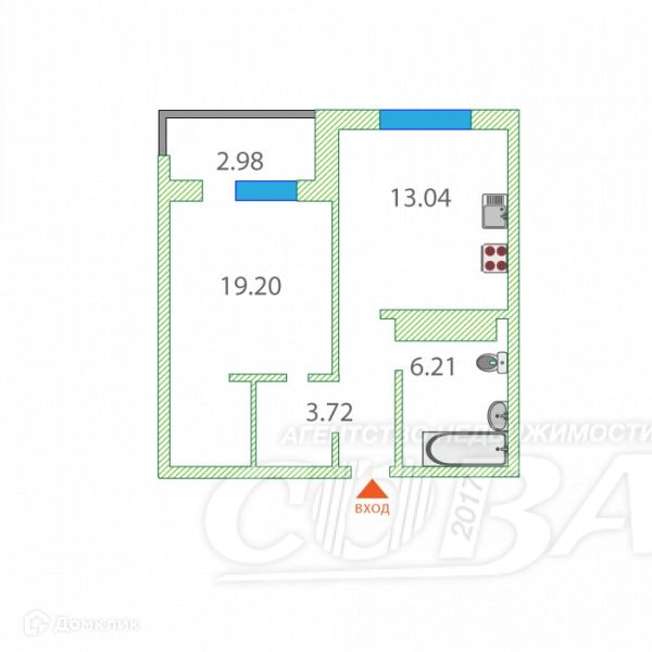 Продаётся 1-комнатная квартира, 39.6 м²