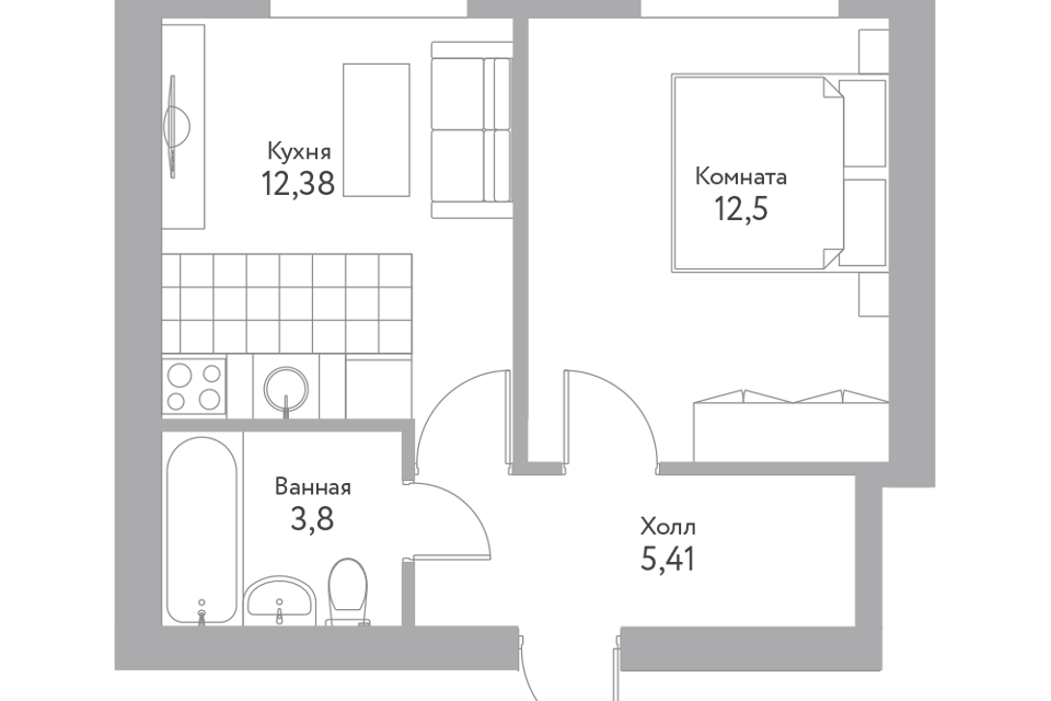Продаётся 1-комнатная квартира, 34.6 м²