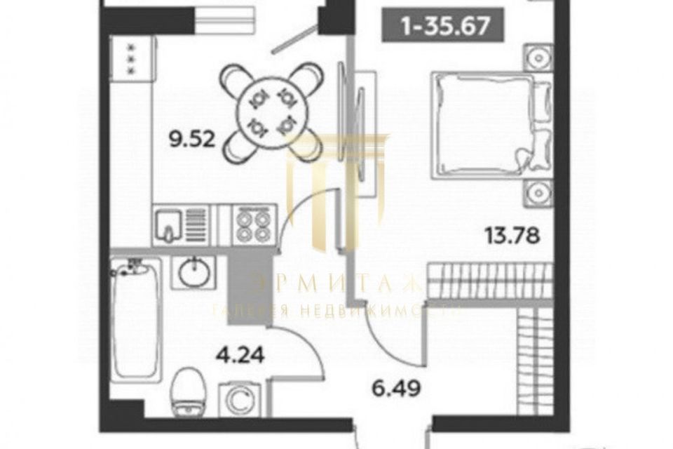 Продаётся 1-комнатная квартира, 34.03 м²