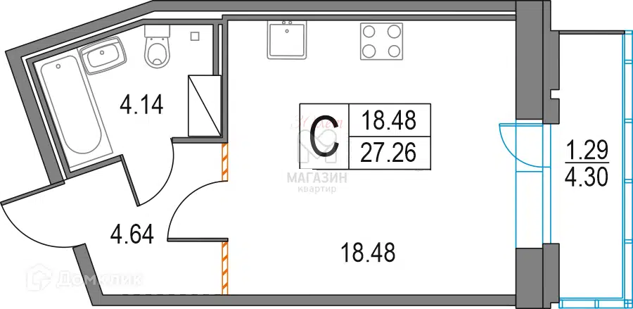 Продаётся студия, 27 м²