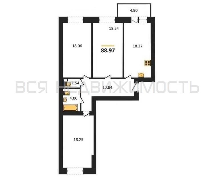 Продаётся 3-комнатная квартира, 89.2 м²