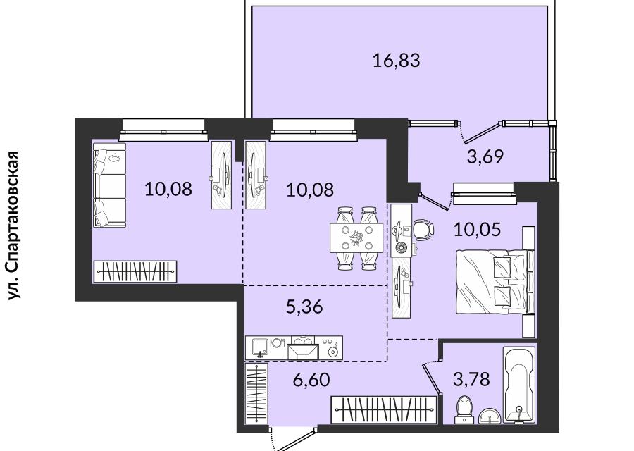 Продаётся 3-комнатная квартира, 70.79 м²
