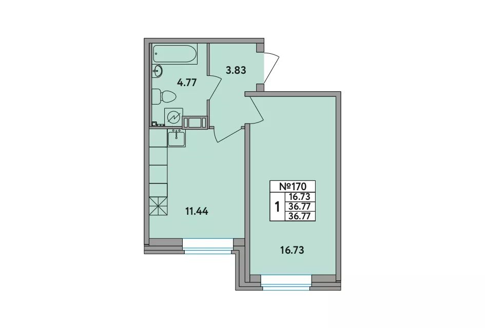 Продаётся 1-комнатная квартира, 37 м²
