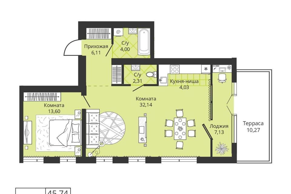 Продаётся студия, 62.6 м²