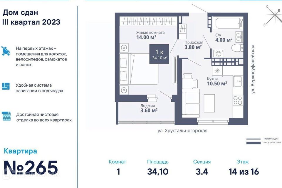 Продаётся 1-комнатная квартира, 34.77 м²