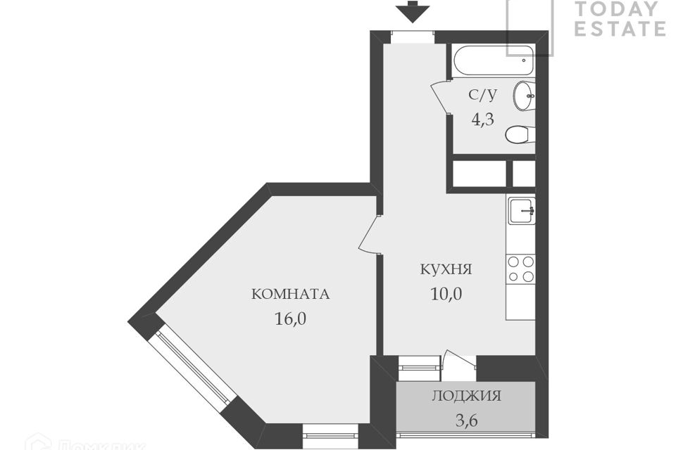 Продаётся 1-комнатная квартира, 34.8 м²