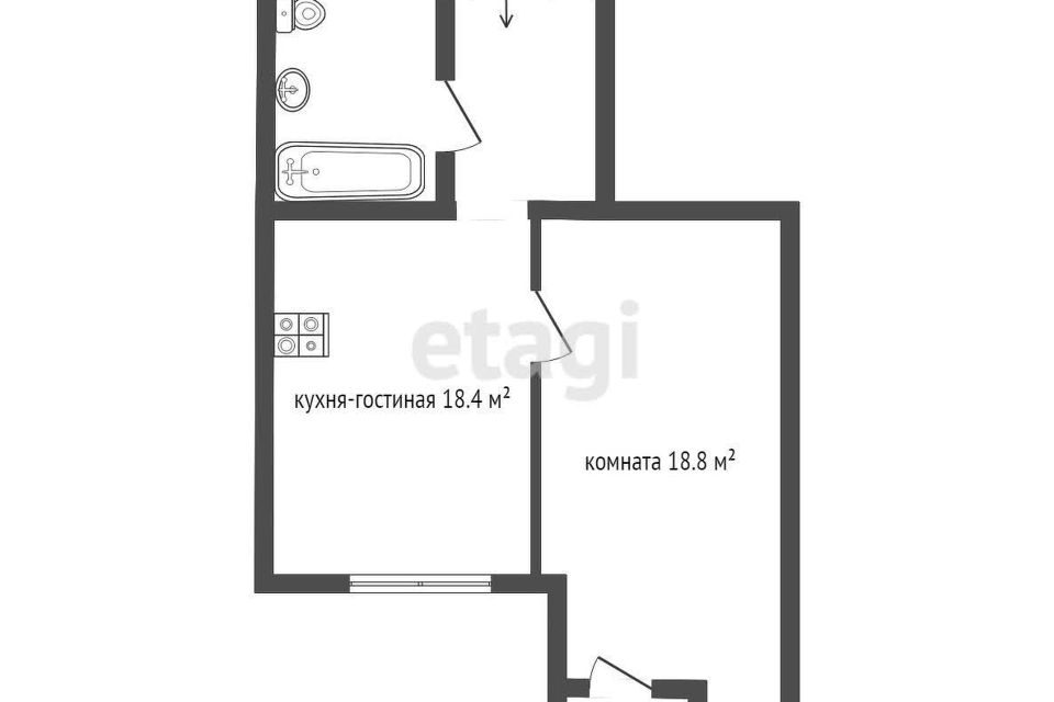 Продаётся 1-комнатная квартира, 50.2 м²