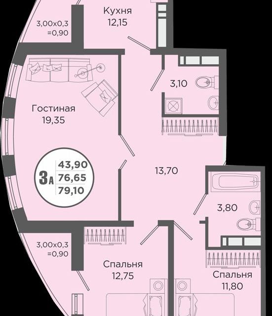Продаётся 3-комнатная квартира, 80 м²