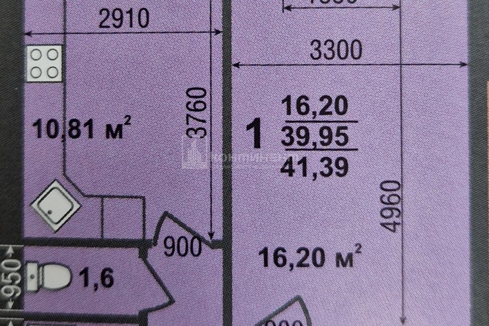 Продаётся 1-комнатная квартира, 41.39 м²