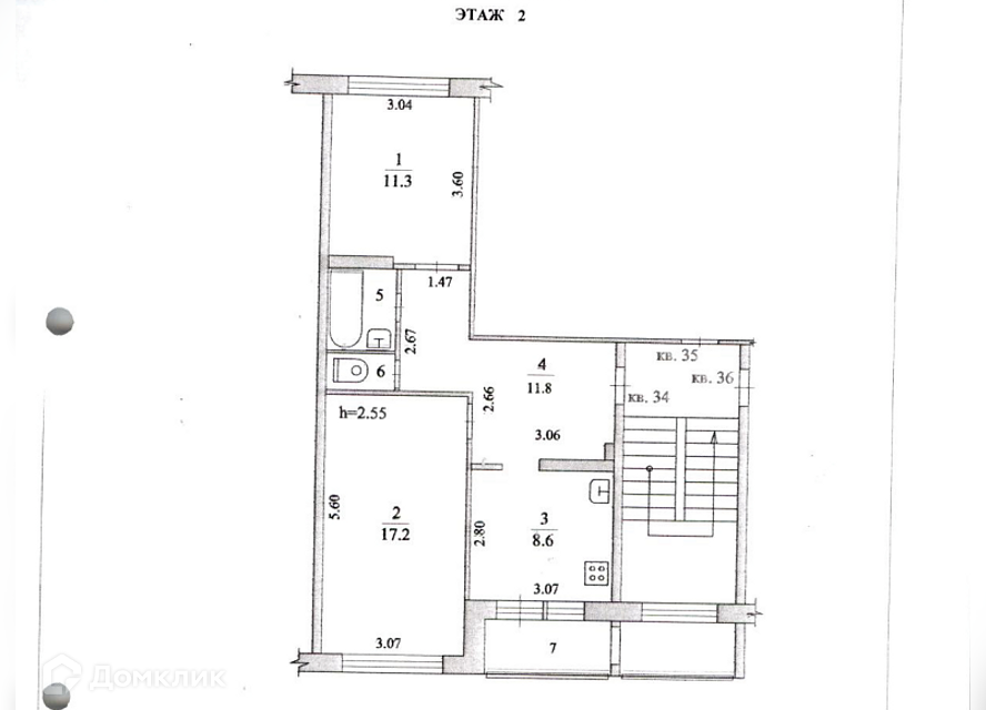 Продаётся 2-комнатная квартира, 52.7 м²