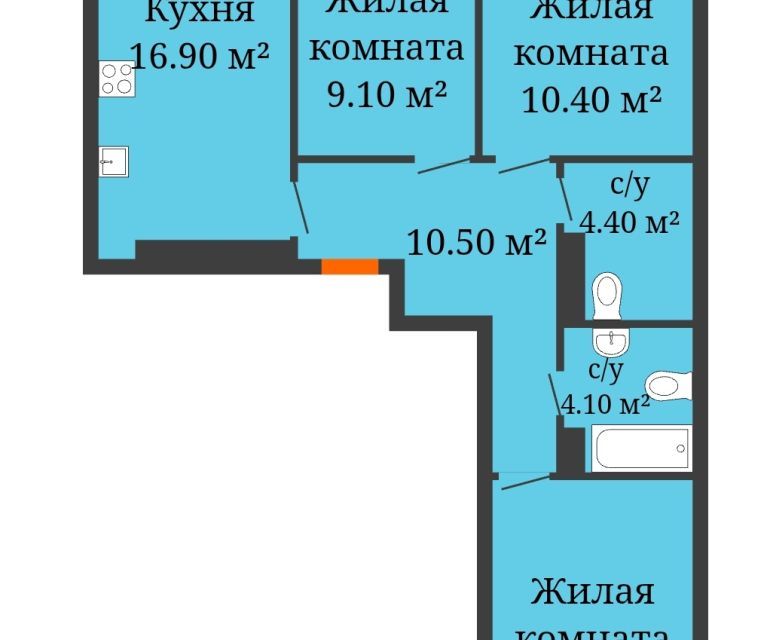 Продаётся 3-комнатная квартира, 71.2 м²