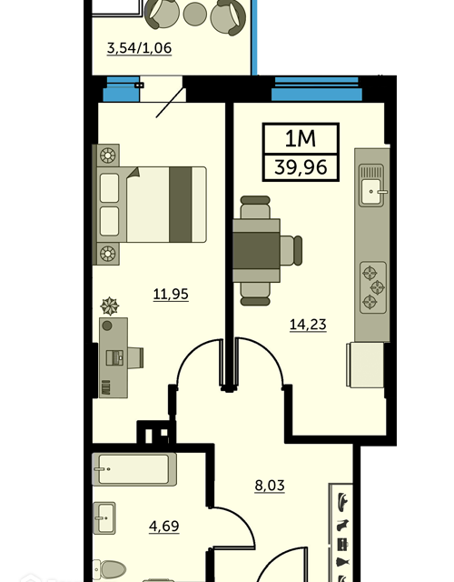 Продаётся 1-комнатная квартира, 39.7 м²