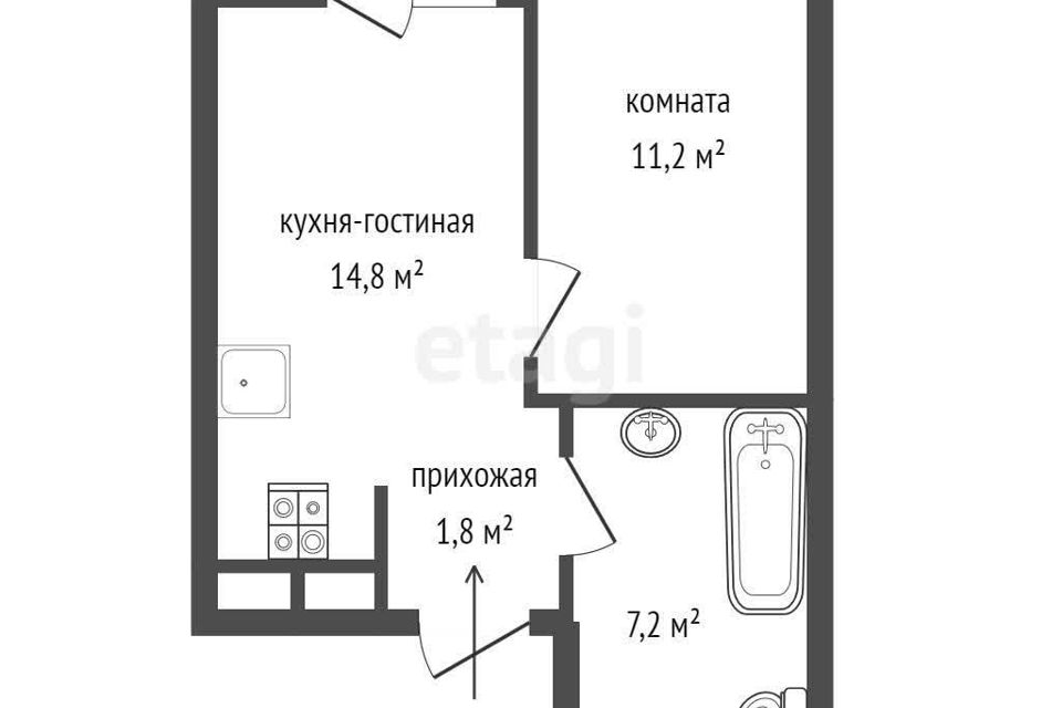 Продаётся 1-комнатная квартира, 37.36 м²