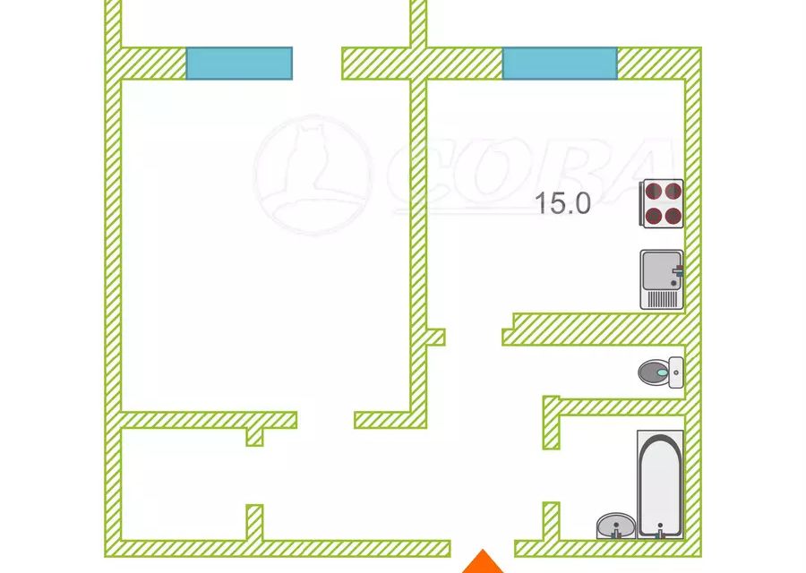 Продаётся 1-комнатная квартира, 48 м²