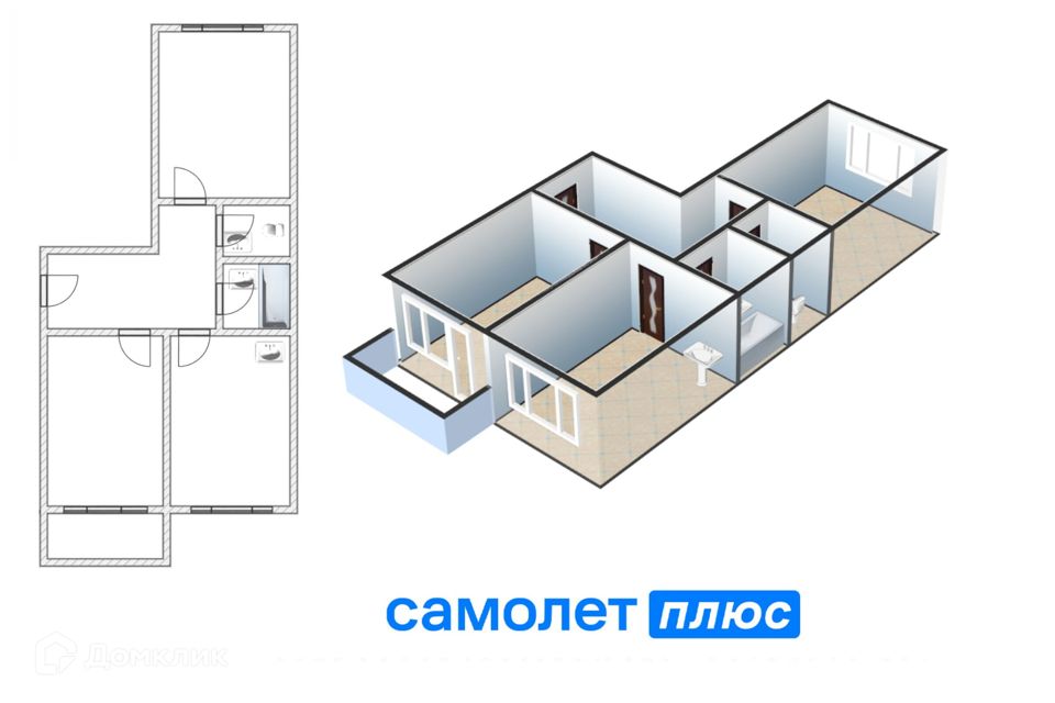 Продаётся 2-комнатная квартира, 60.2 м²