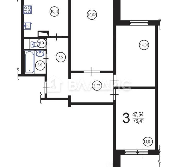 Продаётся 3-комнатная квартира, 76.5 м²