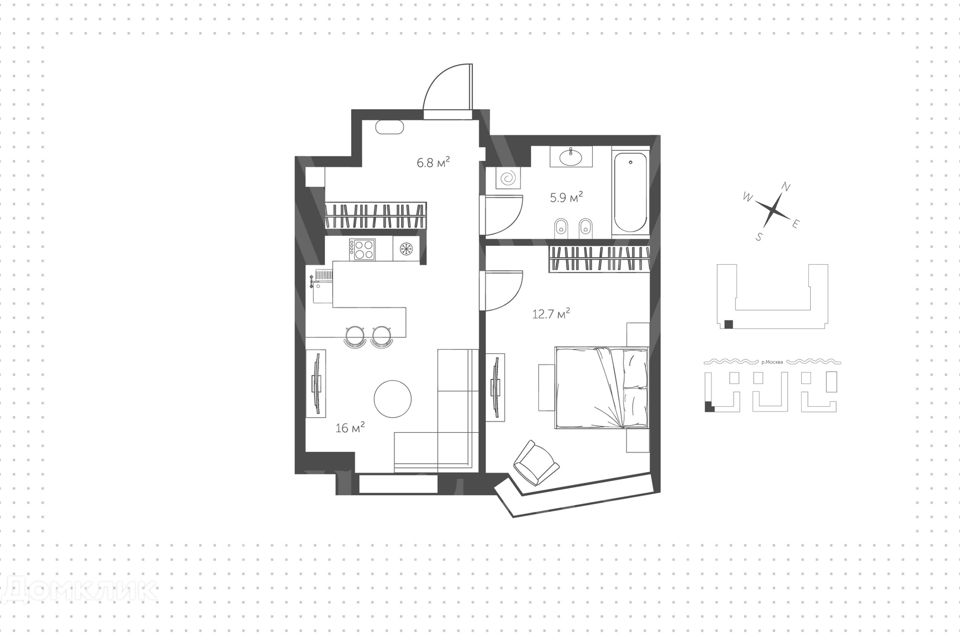 Продаётся 2-комнатная квартира, 44.8 м²