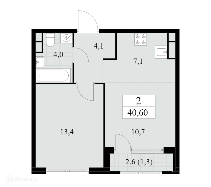 Продаётся 2-комнатная квартира, 40.6 м²