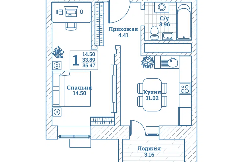 Продаётся 1-комнатная квартира, 35.8 м²