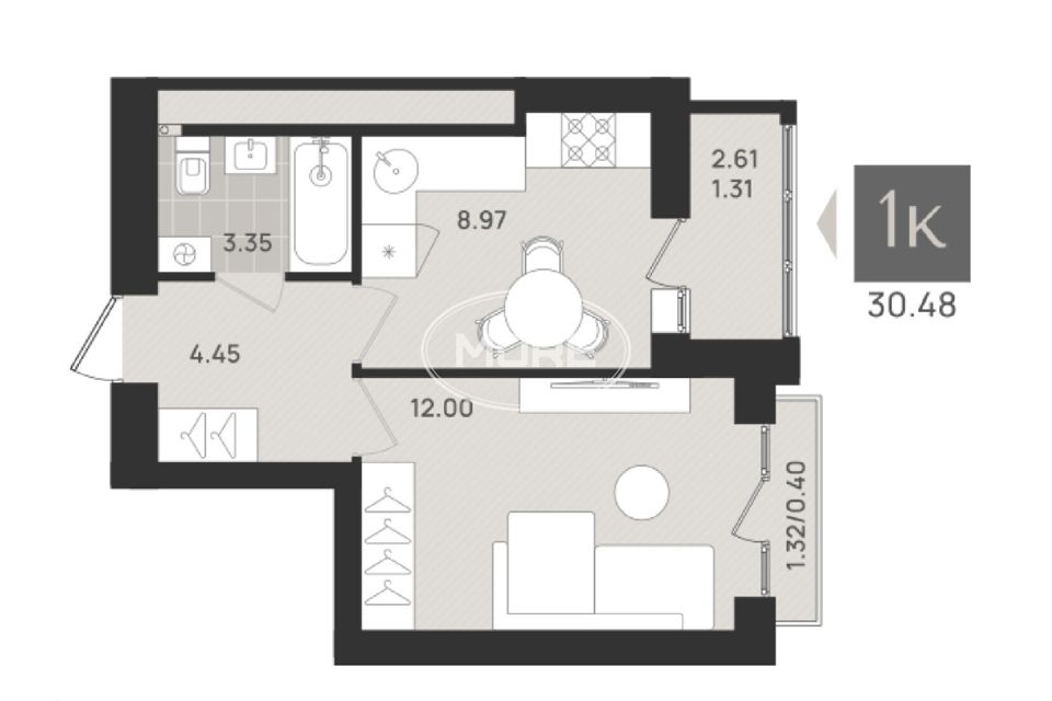 Продаётся 1-комнатная квартира, 30.48 м²