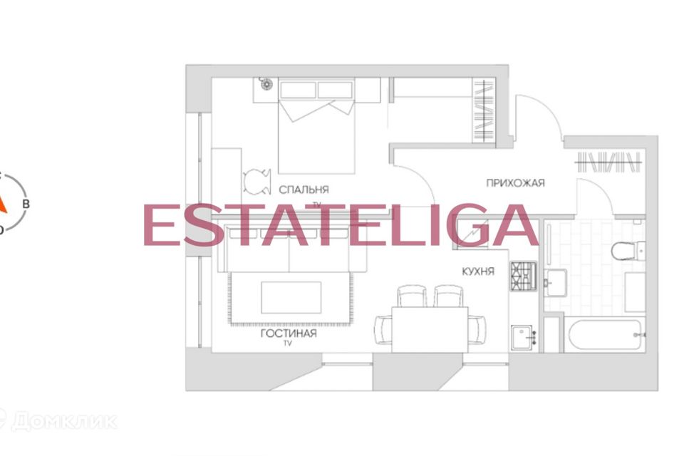 Продаётся 1-комнатная квартира, 40.4 м²