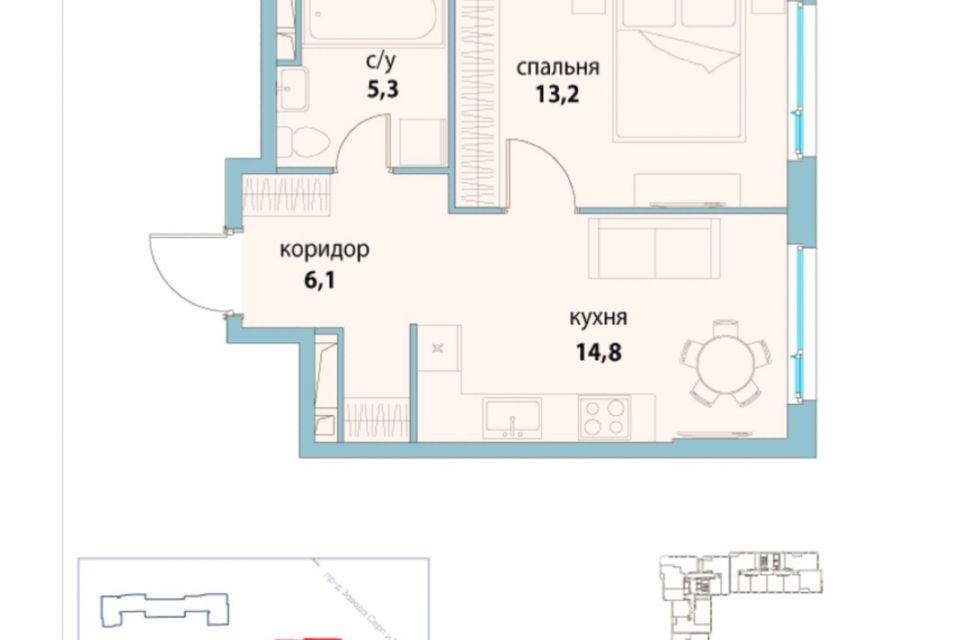 Продаётся 1-комнатная квартира, 39.4 м²