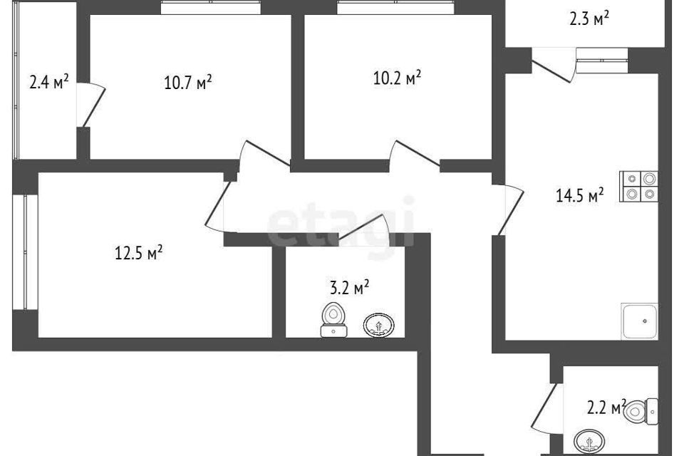 Продаётся 3-комнатная квартира, 71.07 м²