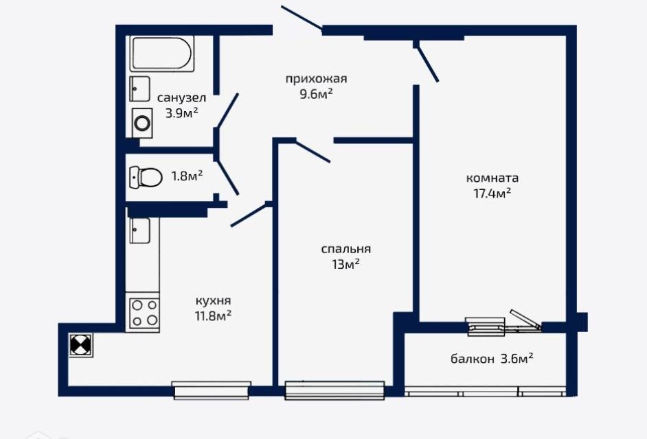 Продаётся 2-комнатная квартира, 62 м²