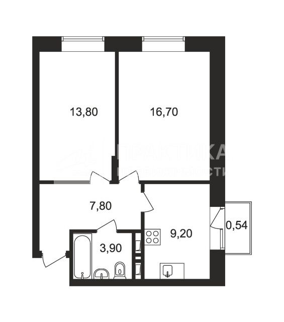 Продаётся 2-комнатная квартира, 51.4 м²