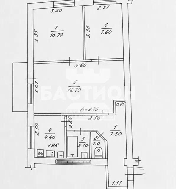 Продаётся 3-комнатная квартира, 50.3 м²