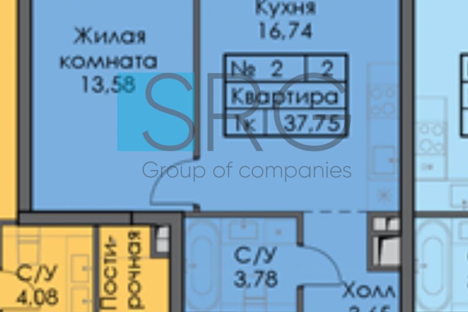 Продаётся 1-комнатная квартира, 37.75 м²