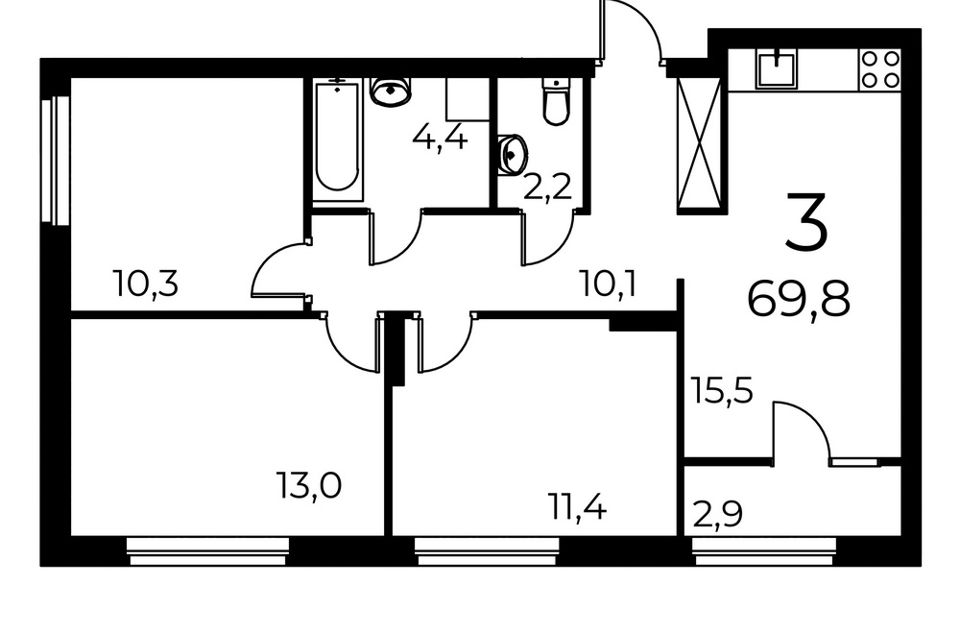 Продаётся 3-комнатная квартира, 68.4 м²