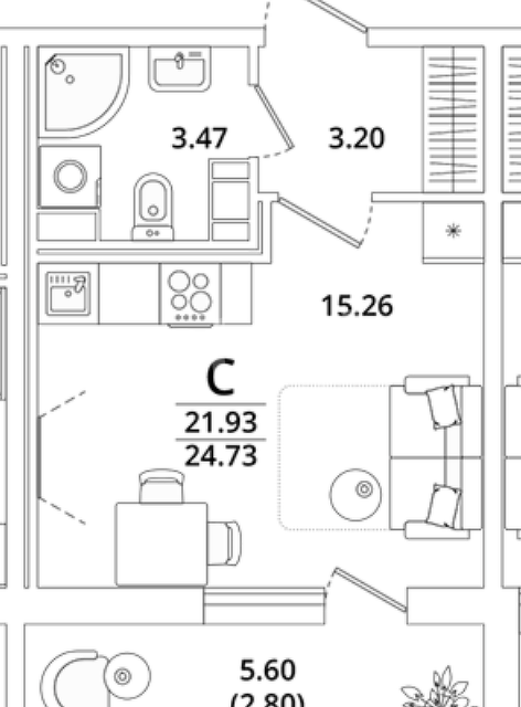 Продаётся студия, 23.86 м²