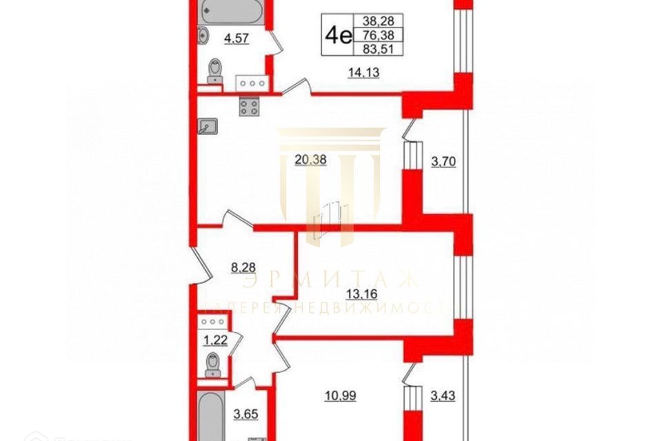 Продаётся 4-комнатная квартира, 75.9 м²