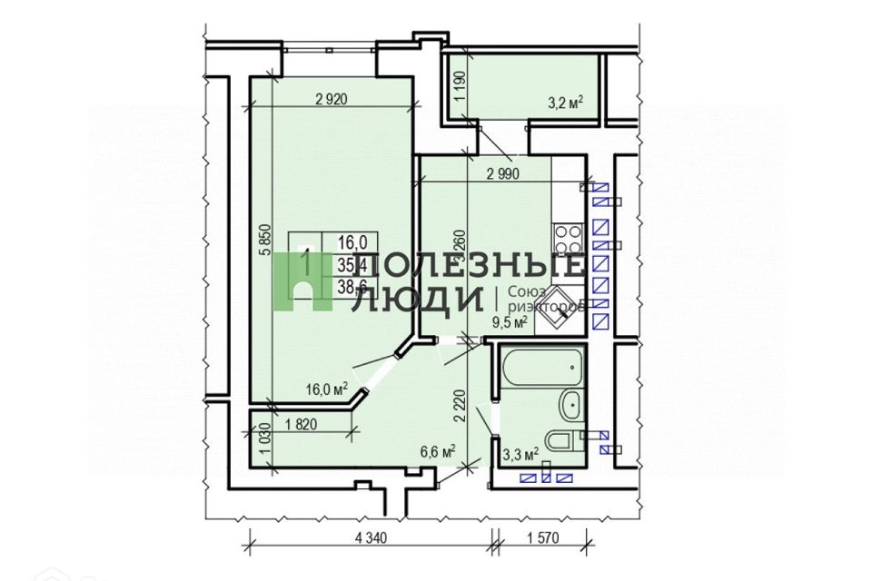Продаётся 1-комнатная квартира, 35.4 м²