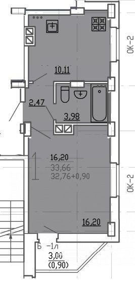 Продаётся 1-комнатная квартира, 33.4 м²