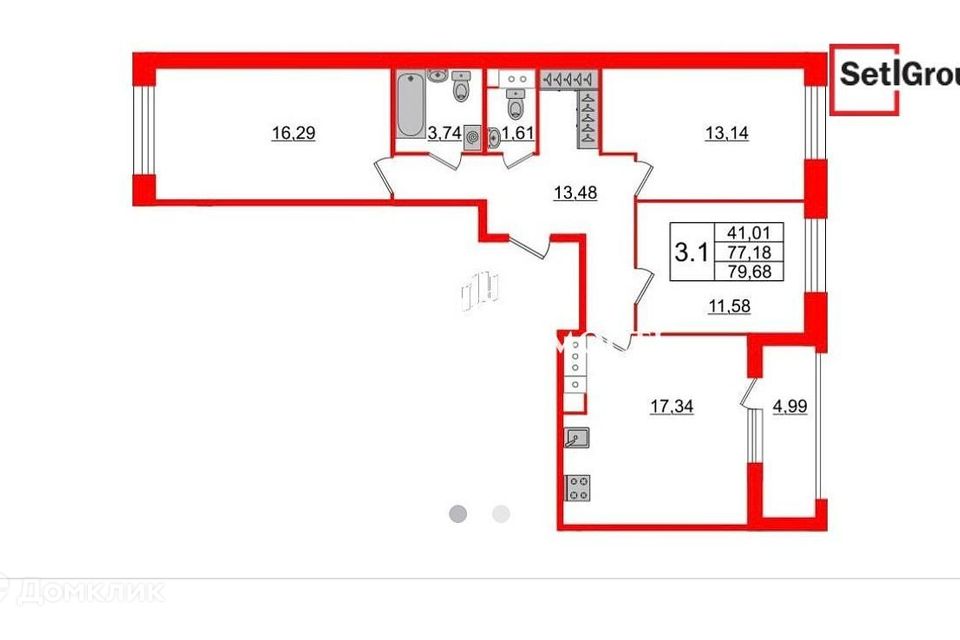 Продаётся 3-комнатная квартира, 76 м²