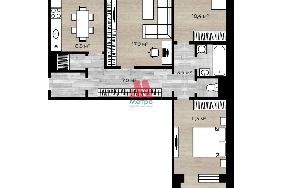 Продаётся 3-комнатная квартира, 62.5 м²