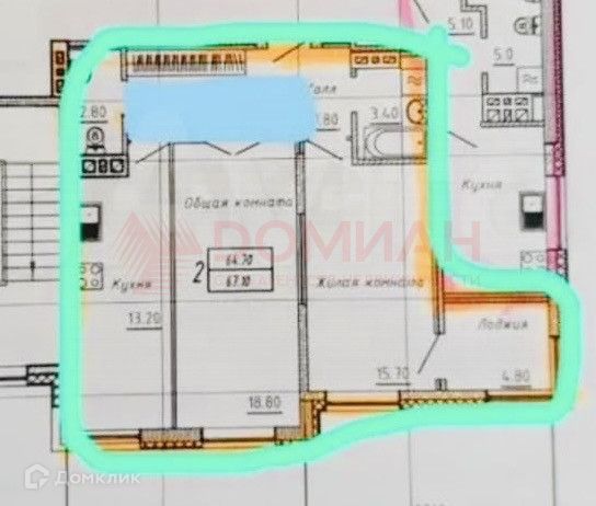 Продаётся 2-комнатная квартира, 65 м²